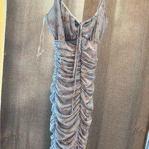 Glare Floral Ruched Blue Dress